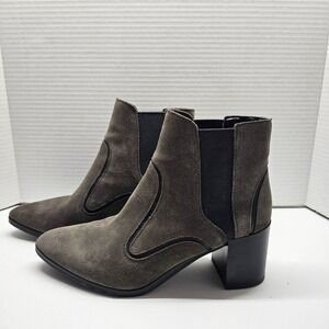 Zara Woman  Gray Suede Ankle Boots SZ 37 (6 1/2) Block Heel Pointed Toe